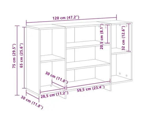 Puse Ar Plauktu Vecs Koks 120 X 30 X 75 Cm Inženierijas Koks Vidaxl