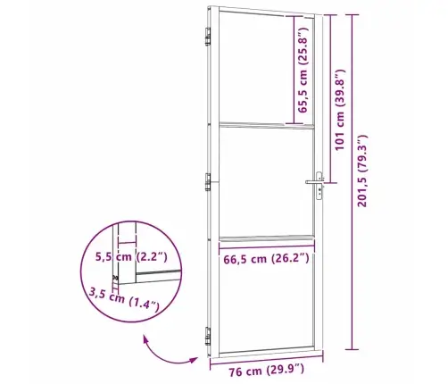 Siseuks Must 76 X 201.5 Cm Karastatud Klaas Ja Alumiinium