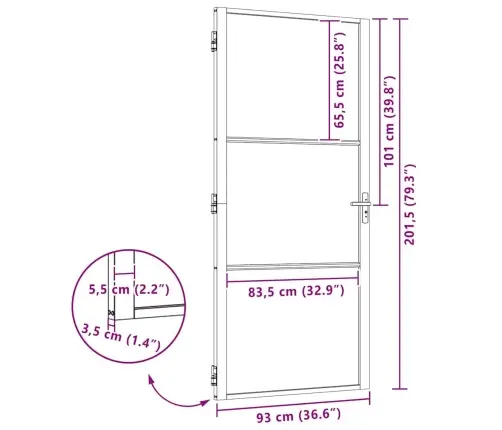 Vidaus Durys Juoda 93 X 201.5 Cm Grūdintas Stiklas Ir Aliuminis