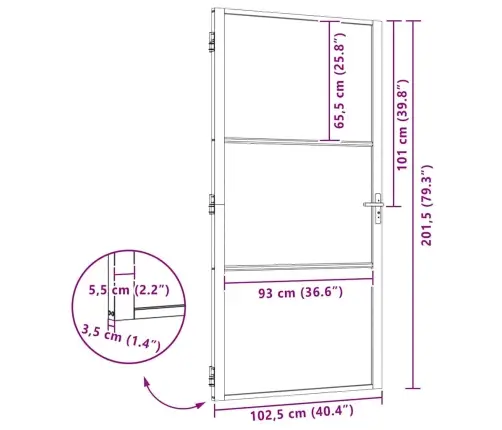 Siseuks Must 102.5 X 201.5 Cm Karastatud Klaas Ja Alumiinium