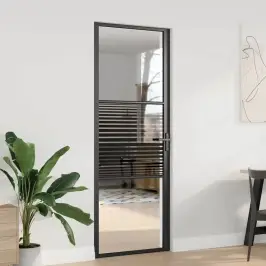 Iekštelpu Durvis Melna 76 X 201.5 Cm Rūdīts Stikls Un Alumīnijs Vidaxl