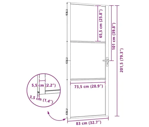 Vidaus Durys Juoda 83 X 201.5 Cm Grūdintas Stiklas Ir Aliuminis