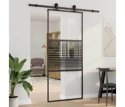 Slīdošās Durvis Melna 90 X 205 Cm Temperēts Stikls, Alumīnijs Vidaxl