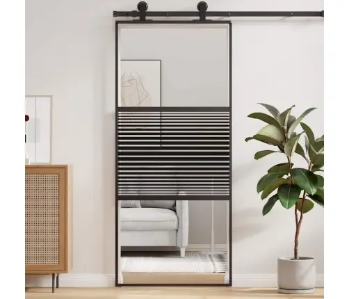 Slīdošās Durvis Melna 90 X 205 Cm Temperēts Stikls, Alumīnijs Vidaxl