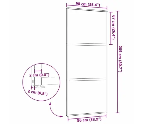 Slīdošās Durvis Melna 90 X 205 Cm Temperēts Stikls, Alumīnijs Vidaxl