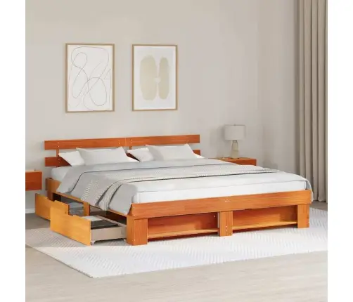 Gultas Rāmis Vaska Brūna 200 X 200 Cm Masīvkoka Priede Vidaxl