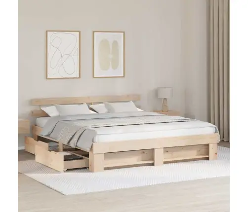 Gultas Rāmis Ar Atvilktni Brūna 180 X 200 Cm Masīvkoka Priede Vidaxl