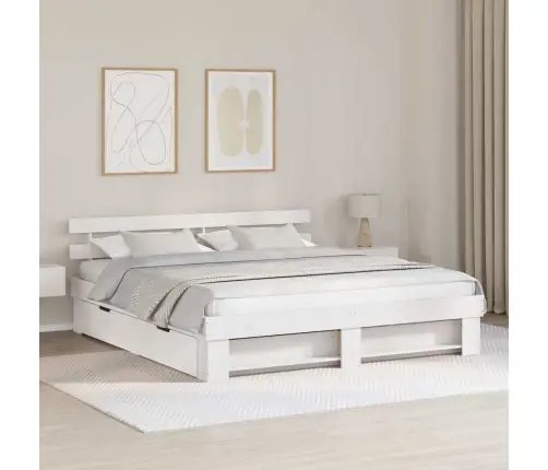 Lovos Rėmas Su Stalčių Balta 180 X 200 Cm Kietos Pušies Mediena