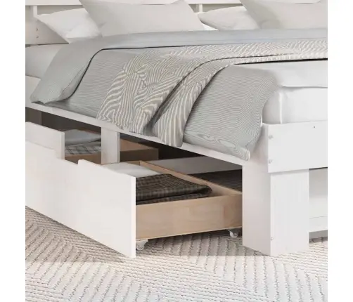 Lovos Rėmas Su Stalčių Balta 180 X 200 Cm Kietos Pušies Mediena