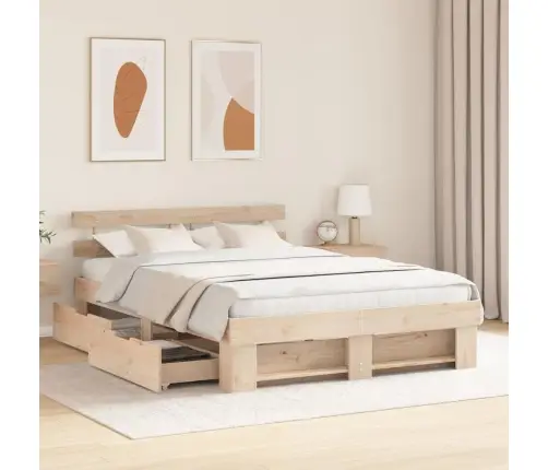 Gultas Rāmis Ar Atvilktni Brūna 160 X 200 Cm Masīvkoka Priede Vidaxl