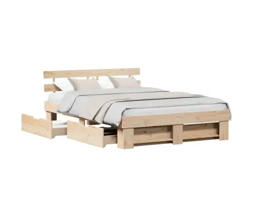 Gultas Rāmis Ar Atvilktni Brūna 160 X 200 Cm Masīvkoka Priede Vidaxl