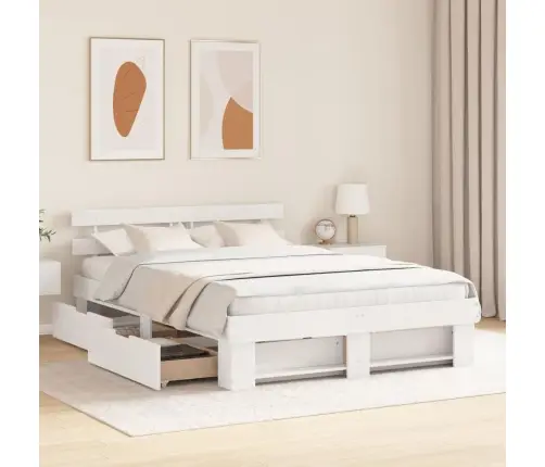 Lovos Rėmas Su Stalčių Balta 160 X 200 Cm Kietos Pušies Mediena