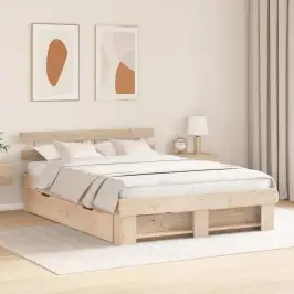 Gultas Rāmis Ar Atvilktni Brūna 150 X 200 Cm Ciets Priedes Koks Vidaxl