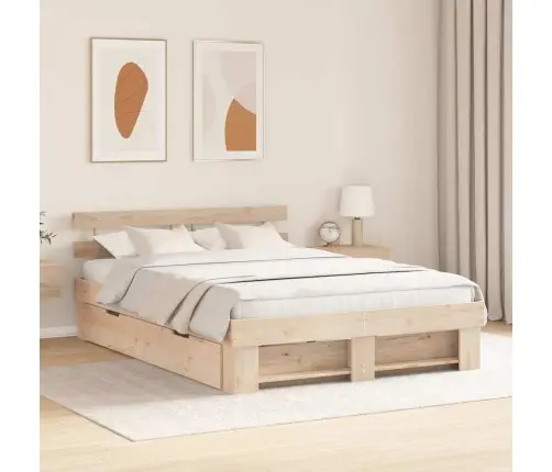 Gultas Rāmis Ar Atvilktni Brūna 150 X 200 Cm Masīvkoka Priede Vidaxl