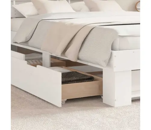 Lovos Rėmas Su Stalčių Balta 150 X 200 Cm Kietos Pušies Mediena