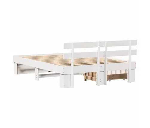 Lovos Rėmas Su Stalčių Balta 150 X 200 Cm Kietos Pušies Mediena
