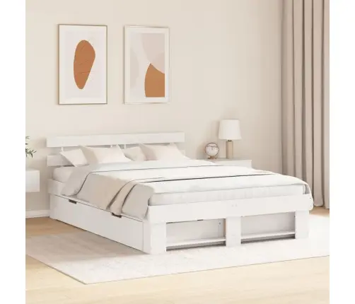 Gultas Rāmis Ar Atvilktni Ar Galvas Klāju Ar Uzglabāšanu Balts 140 X 200 Cm Priežu Koks Vidaxl