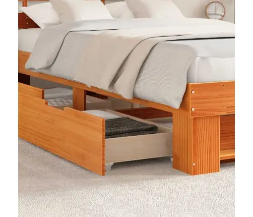 Gultas Rāmis Ar Atvilktni Ar Galvas Klāju Ar Uzglabāšanu Vaska Brūna 120 X 200 Cm Masīvkoks Vidaxl