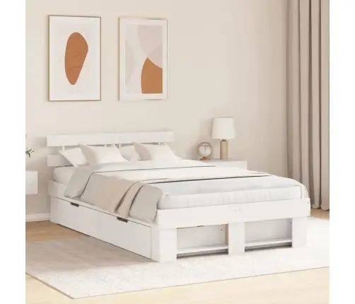 Baltā Gultas Rāmīša Ar Atvilktnēm - 135X190 Cm Cieta Priede Vidaxl