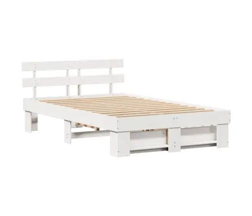 Baltā Gultas Rāmīša Ar Atvilktnēm - 135X190 Cm Cieta Priede Vidaxl