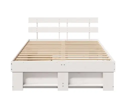 Baltā Gultas Rāmīša Ar Atvilktnēm - 135X190 Cm Cieta Priede Vidaxl