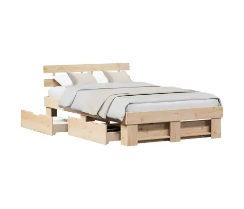 Gultas Rāmis Ar Atvilktni Brūna 120 X 190 Cm Masīvkoka Priede Vidaxl