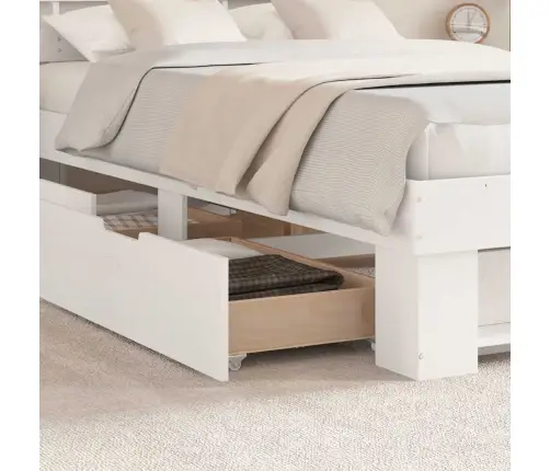 Gultas Rāmis Ar Atvilktnēm - Balts 120 X 190 Cm - Cieta Priedes Koks Vidaxl