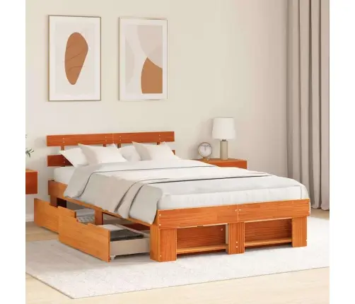 Gultas Rāmis Ar Atvilktni Ar Galvas Klāju Ar Uzglabāšanu Vaska Brūna 120 X 190 Cm Masīvkoks Vidaxl