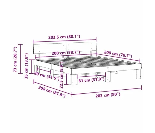 Gultas Rāmis Ar Galvas Klāju Balts 200 X 200 Cm Koks Vidaxl