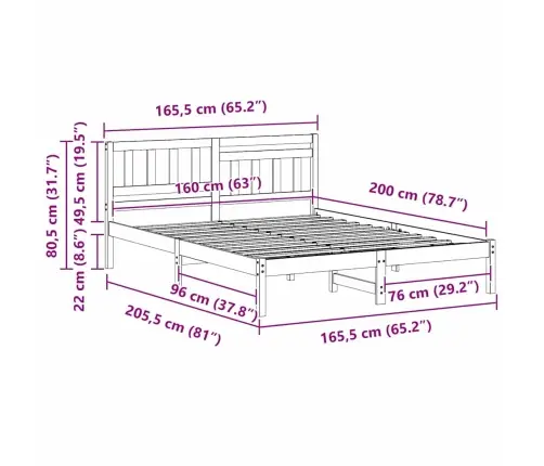 Gultas Rāmis Brūna 160 X 200 Cm Masīvkoka Priede Vidaxl