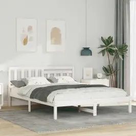 Voodi Raam Peaga Valge 160 X 200 Cm Männipuit