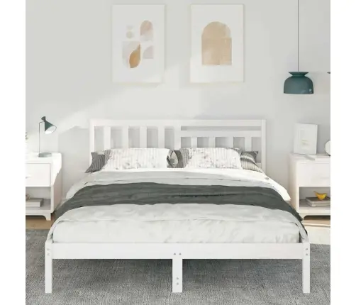 Voodi Raam Peaga Valge 150 X 200 Cm Tahke Mänd