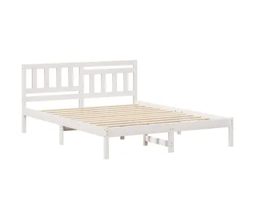 Voodi Raam Peaga Valge 150 X 200 Cm Tahke Mänd