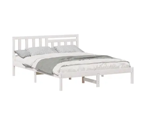 Gultas Rāmis Balts 150 X 200 Cm Masīvkoka Priede Vidaxl