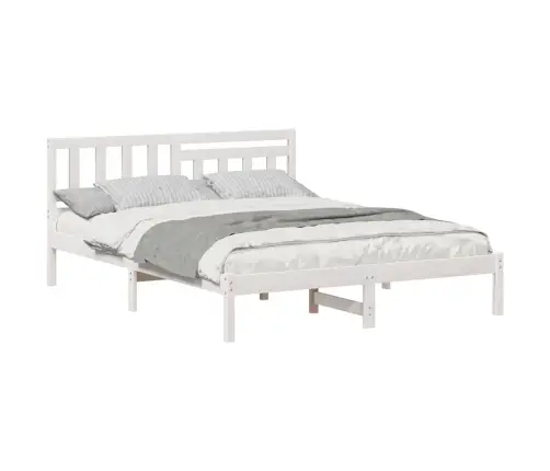 Voodi Raam Peaga Valge 150 X 200 Cm Tahke Mänd