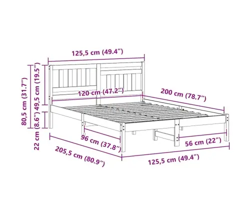 Gultas Rāmis Vaska Brūna 120 X 200 Cm Masīvkoka Priede Vidaxl