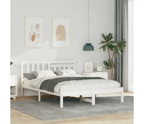 Voodi Raam Peaga Valge 140 X 190 Cm Tahke Mänd