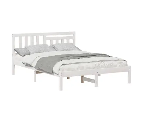 Voodi Raam Peaga Valge 140 X 190 Cm Tahke Mänd