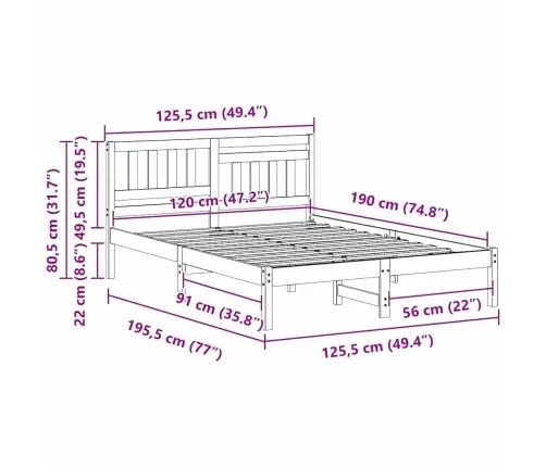 Lovos Rėmas Ruda 120 X 190 Cm Kietos Pušies Mediena