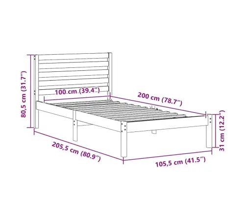 Gultas Rāmis Brūna 100 X 200 Cm Masīvkoka Priede Vidaxl