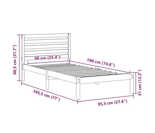 Gultas Rāmis Ar Galvas Klāju Brūna 90 X 190 Cm Masīvkoka Priede Vidaxl