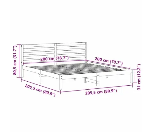 Gultas Rāmis Brūna 200 X 200 Cm Masīvkoka Priede Vidaxl