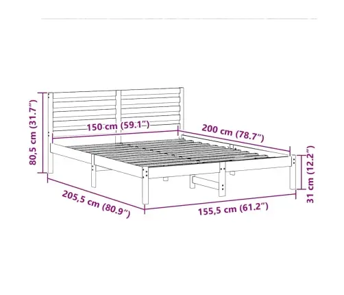 Lovos Rėmas Ruda 150 X 200 Cm Kietos Pušies Mediena