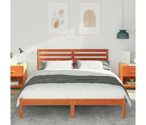 Gultas Rāmis Vaska Brūna 140 X 200 Cm Masīvkoka Priede Vidaxl