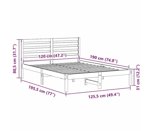 Gultas Rāmis Brūna 120 X 190 Cm Masīvkoka Priede Vidaxl