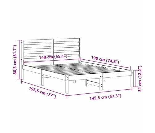 Gultas Rāmis Brūna 140 X 190 Cm Masīvkoka Priede Vidaxl