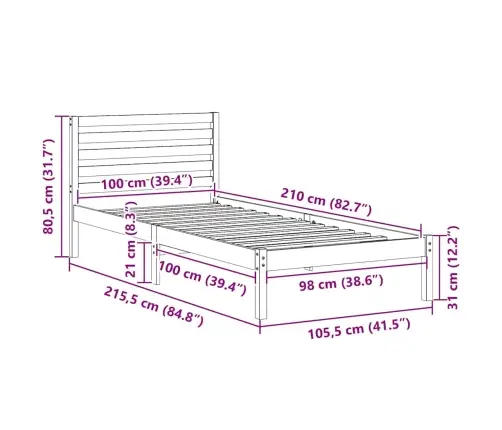 Voodi Raam Peaga Vahapruun 100 X 210 Cm Tahke Mänd
