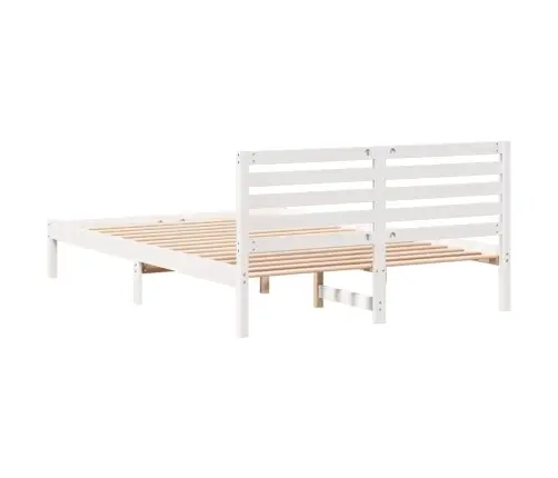 Voodi Raam Peaga Valge 140 X 210 Cm Tahke Mänd