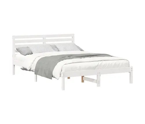 Voodi Raam Peaga Valge 140 X 210 Cm Tahke Mänd