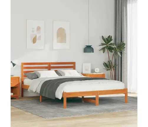 Gultas Rāmis Vaska Brūna 140 X 210 Cm Masīvkoka Priede Vidaxl